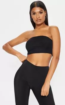 PrettyLittleThing Базовый укороченный топ-бандо черного цвета из смесового хлопка