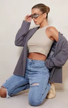 PrettyLittleThing Базовый укороченный топ Camel Rib Racer