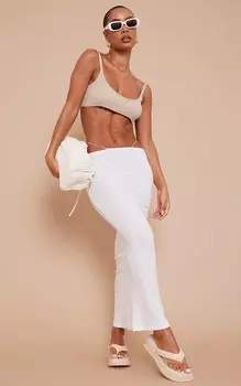 PrettyLittleThing Белая длинная юбка из махрового полотна с вырезом на талии