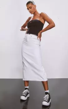 PrettyLittleThing Белая джинсовая юбка-миди с разрезом на спине