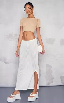 PrettyLittleThing Белая фактурная юбка мидакси с низкой посадкой и разрезом по бокам из мягкой рубчатой ткани