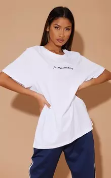 PrettyLittleThing Белая хлопковая футболка оверсайз