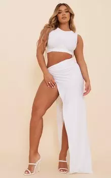 PrettyLittleThing Белая облегающая длинная юбка с узлом Shape White