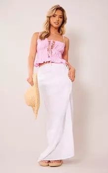 PrettyLittleThing Белая прозрачная льняная длинная юбка с запахом