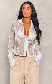 PrettyLittleThing Белая рубашка без косточек из органзы