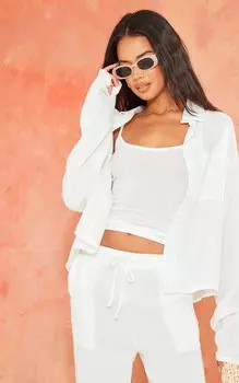 PrettyLittleThing Белая рубашка из марлевой ткани с длинными рукавами и карманами большого размера