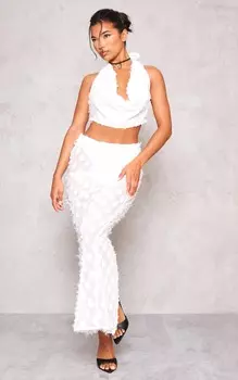 PrettyLittleThing Белая шифоновая длинная юбка с низкой посадкой и фактурным рисунком