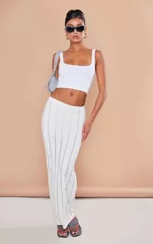 PrettyLittleThing Белая трикотажная длинная юбка с лесенкой