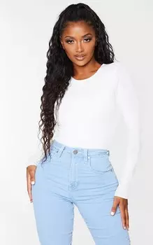 PrettyLittleThing Белое облегающее боди Shape с длинными рукавами