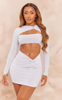 PrettyLittleThing Белое облегающее мини-платье с вырезом и узлом