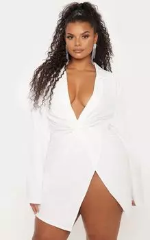 PrettyLittleThing Белое платье-рубашка Plus с закрученным передом