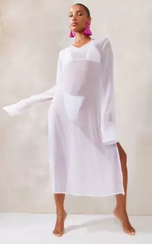 PrettyLittleThing Белое пляжное платье мидакси с прозрачным разрезом по бокам