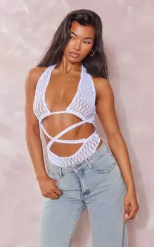 PrettyLittleThing Белое текстурированное боди с бретельками и бретельками на бретельках
