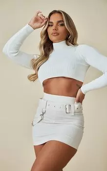 PrettyLittleThing Белоснежная тканая мини-юбка с пряжкой