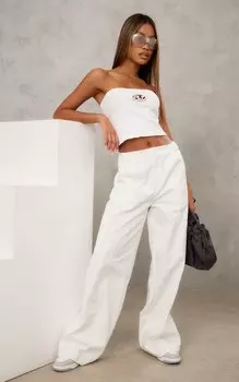 PrettyLittleThing Белые брюки-карго с деталью из саржевого шва