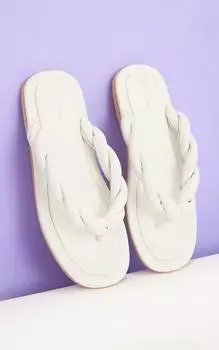 PrettyLittleThing Белые кожаные массивные плетеные сандалии-мюли