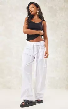 PrettyLittleThing Белые льняные мешковатые брюки-карго в стиле 90-х с низкой посадкой