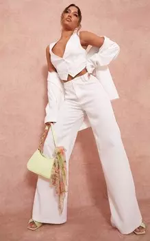 PrettyLittleThing Белые тканые брюки с двойной петлей для ремня