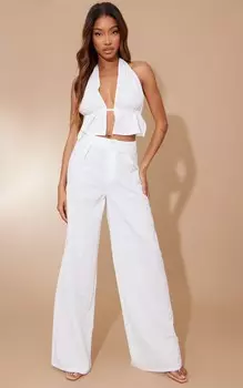 PrettyLittleThing Белые жаккардовые брюки с завышенной талией и цветочным принтом розы