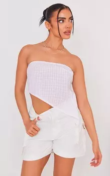 PrettyLittleThing Белый длинный топ-бандо с фактурным асимметричным подолом