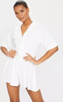 PrettyLittleThing Белый комбинезон-рубашка оверсайз
