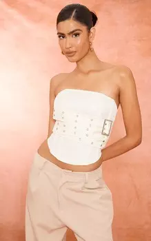 PrettyLittleThing Белый корсет с тканой пряжкой и драпировкой на косточках