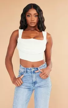 PrettyLittleThing Белый корсетный топ с драпировкой спереди
