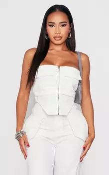 PrettyLittleThing Белый корсетный топ с тканой молнией спереди Shape