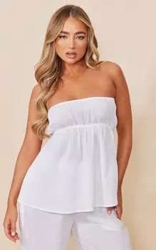 PrettyLittleThing Белый льняной топ-бандо с баской