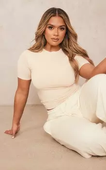 PrettyLittleThing Белый облегающий топ с короткими рукавами Shape Off