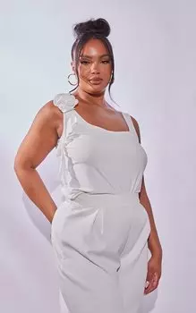 PrettyLittleThing Белый облегающий топ с овальным вырезом и отделкой корсажем белого цвета