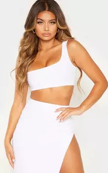 PrettyLittleThing Белый облегающий укороченный топ на одно плечо