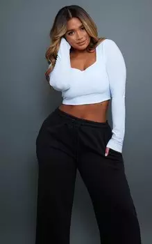 PrettyLittleThing Белый облегающий укороченный топ с квадратным вырезом и длинными рукавами