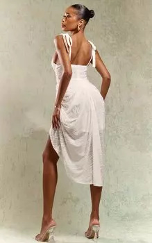 PrettyLittleThing Белый - Платье миди на косточках с драпировкой и зеброй Devore