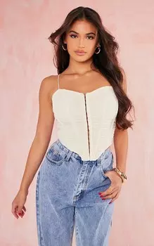 PrettyLittleThing Белый сетчатый корсет с крючками и проушинами на косточке и бретельках белого цвета