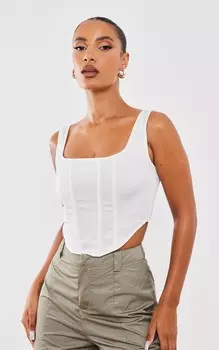PrettyLittleThing Белый скульптурный атласный корсет на косточке