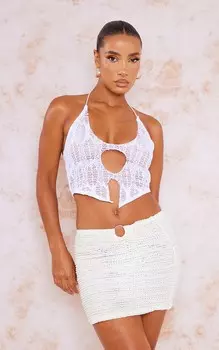 PrettyLittleThing Белый текстурированный топ с вырезом на тонких бретельках и вырезом на бретельках