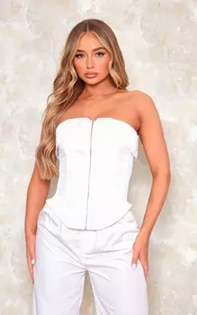 PrettyLittleThing Белый тканый корсет-карго с откидной молнией