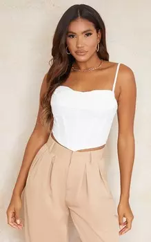 PrettyLittleThing Белый тканый корсет с глубоким вырезом и ремешками на шее