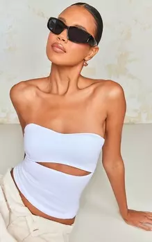 PrettyLittleThing Белый топ-бандо из эластичной ткани с вырезами