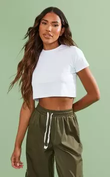 PrettyLittleThing Белый укороченный базовый топ с рукавами-рулонами