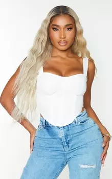 PrettyLittleThing Белый укороченный топ из тканого корсета Shape
