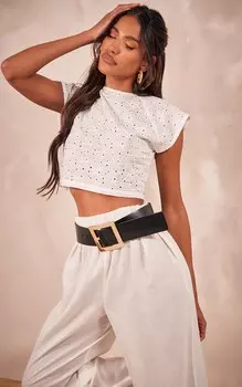 PrettyLittleThing Белый укороченный топ с двойной завязкой Broderie