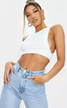 PrettyLittleThing Белый укороченный топ Slinky Racer Extreme с заниженной проймой