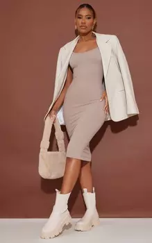 PrettyLittleThing Бесшовное платье миди в рубчик с бретелями Stone Contour