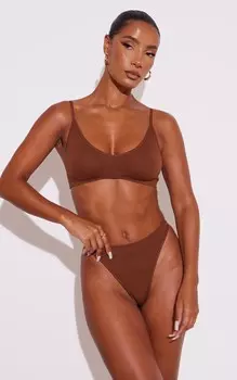 PrettyLittleThing Бесшовный бюстгальтер с овальным вырезом в шоколадные ребра