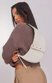 PrettyLittleThing Бежевая сумка на плечо с пряжкой в форме полумесяца