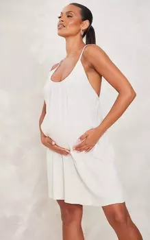 PrettyLittleThing Бежевое свободное платье из льна для беременных