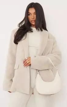PrettyLittleThing Бежевый объемный пиджак из шерсти с фактурным эффектом