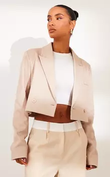PrettyLittleThing Бежевый шерстяной пиджак с укороченными плечами и пуховыми подушками